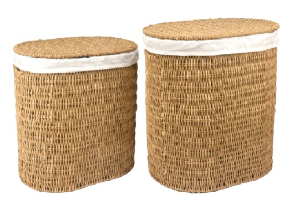 Refined Twisted Resin Oval Hampers with Removable Liners- Set of 2